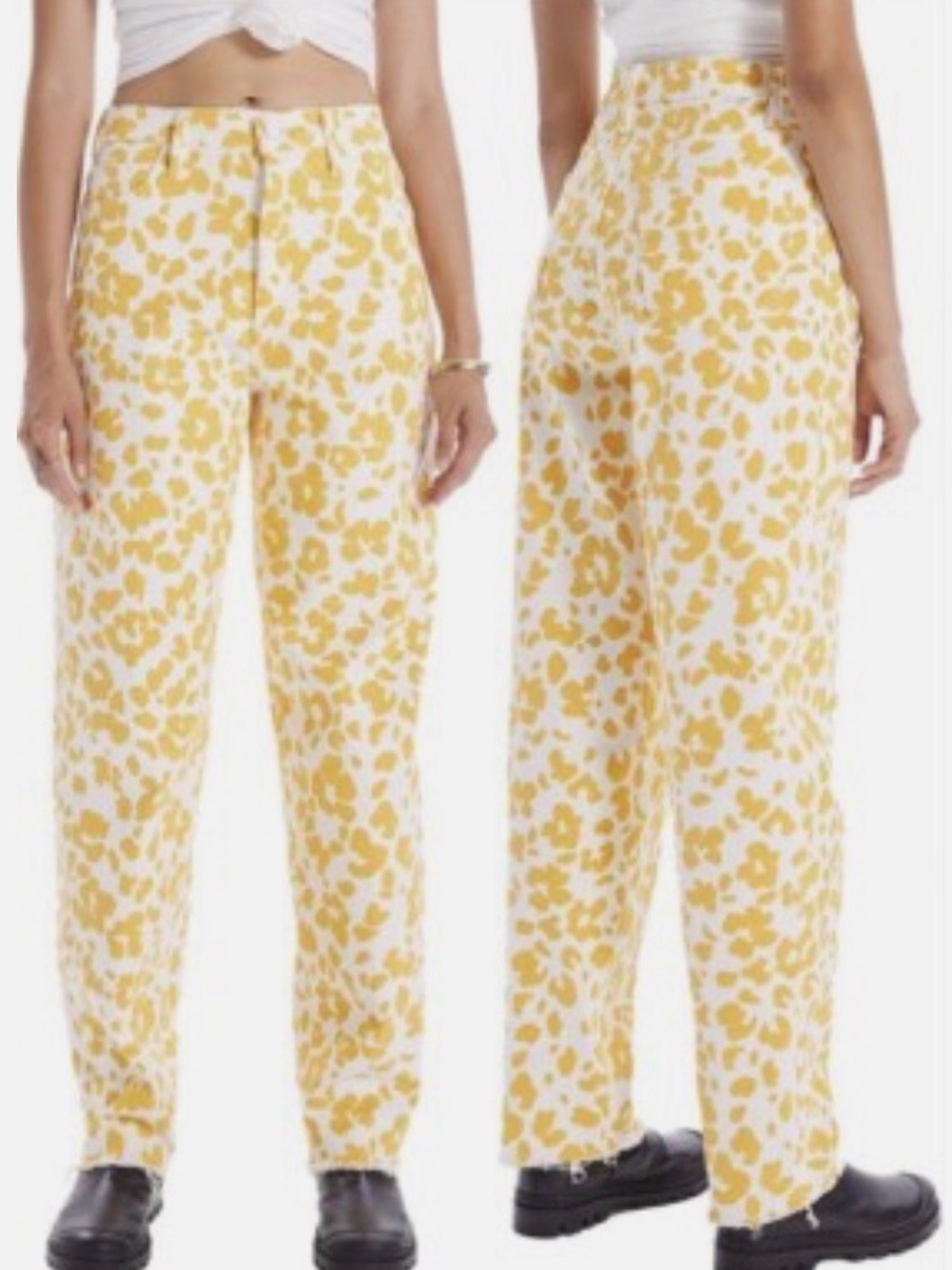 MOTHER White and Yellow Floral Straight-Leg Pants